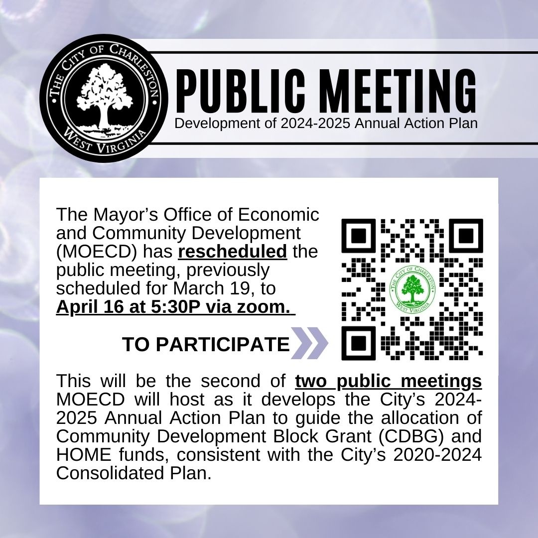 The Mayor's Office of Economic and Community Development (MOECD) has rescheduled the public meeting, previously scheduled for March 19, to April 16 at 5:30P via zoom. More info >>> bit.ly/3BqKQvI.