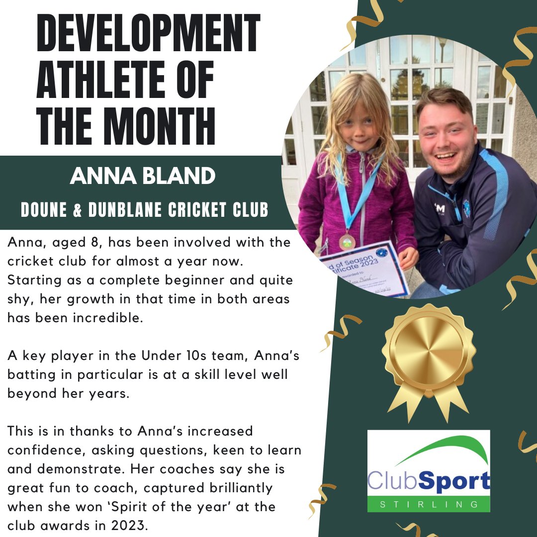 APRIL DEVELOPMENT ATHLETE OF THE MONTH ANNA BLAND of @DouneDunblaneCC Uplifting to hear a very resonating experience of Anna being shy and lacking confidence starting a club. However through having fun and getting stuck in Anna is rightly the 'spirit of the year' & to us too.
