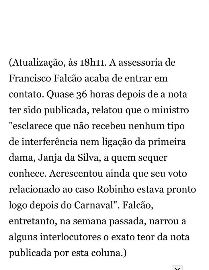 Como a minha nota enviada ao jornal ontem a noite foi ignorada, publico ela aqui: “Janja gostaria de esclarecer que não realizou qualquer ligação ao Ministro Francisco Falcão, a quem sequer conhece, como reconhece o próprio Ministro em nota publicada, para interpelar sobre…