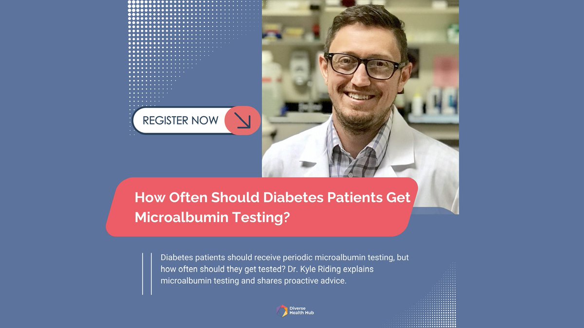 Diabetes patients should receive periodic microalbumin testing, but how often should they get tested? Register to watch our #DiagnosticsDecoded video on Thurs, April 4th. Dr. Kyle Riding @KRidingMLS explains testing and shares proactive tips. Sign up: bit.ly/3J19jM1