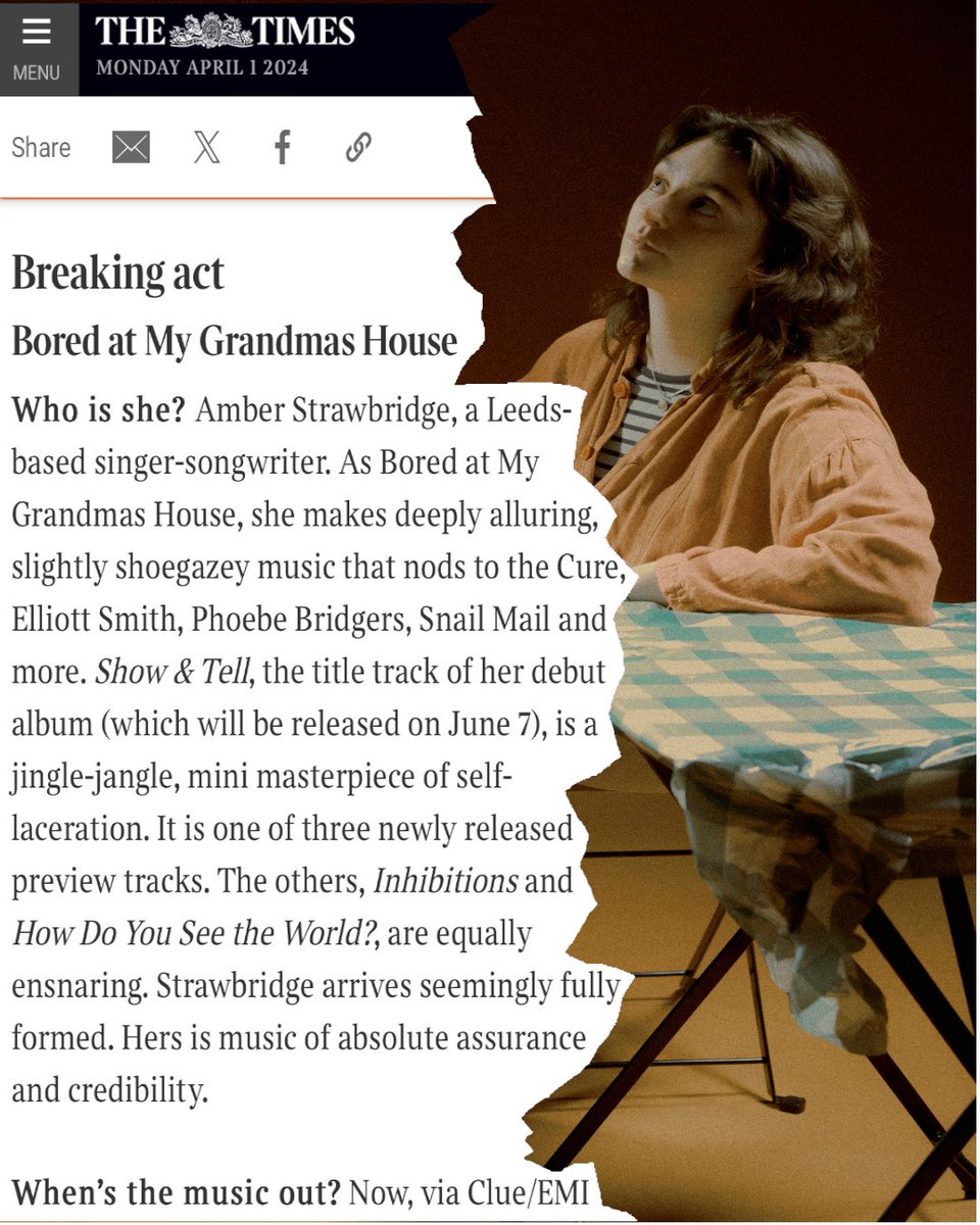 thank u @thetimes for the write up :) I'm so glad you like my self-laceration - Elliott Smith & The Cure is crazy but I will politely & gladly accept ❤️🏠