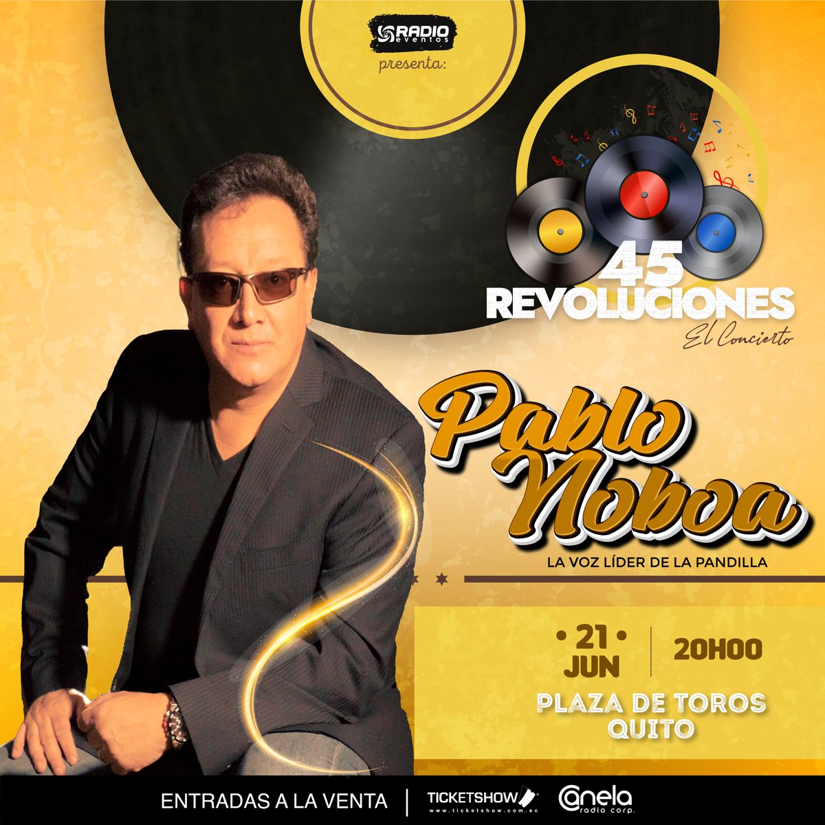 📀¡45 REVOLUCIONES! 📀 Pablo Noboa, Buddy Richard, Tormenta, Grupo Boddega, Franklin Villegas y su Grupo K 🎶 🗓️ Viernes 21 de junio ⏰ 20H00 🏟️ Plaza de Toros, Quito 🎟️ General $25 | Preferencia $35 |Box $46 | (más servicio de tarjeta) Entradas a la venta en:…