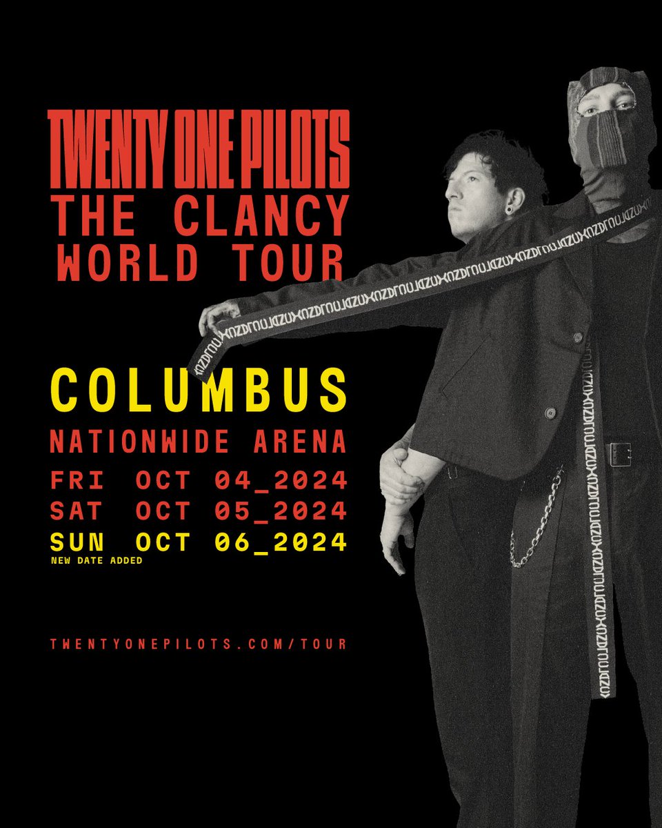 Columbus - third show added. Presale begins at 5PM local. twentyonepilots.com/tour