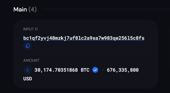 solidintel_x's tweet photo. INTEL: Considered to be a US Government wallet is moving 30,174 BTC [~$2.1B] to Coinbase Prime https://t.co/wn0IfJGOJO