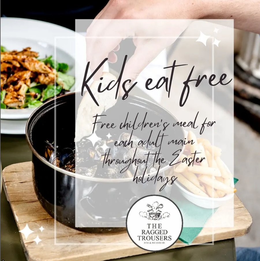 KIDS EAT FREE! 🤩 To celebrate the Easter Holidays, kids can eat FREE at @theragged in The Pantiles until 14th April! #RaggedTrousers #ThePantiles #KidsEatFree