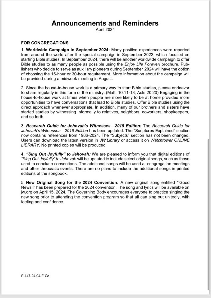 April 2024 Announcements and Reminders