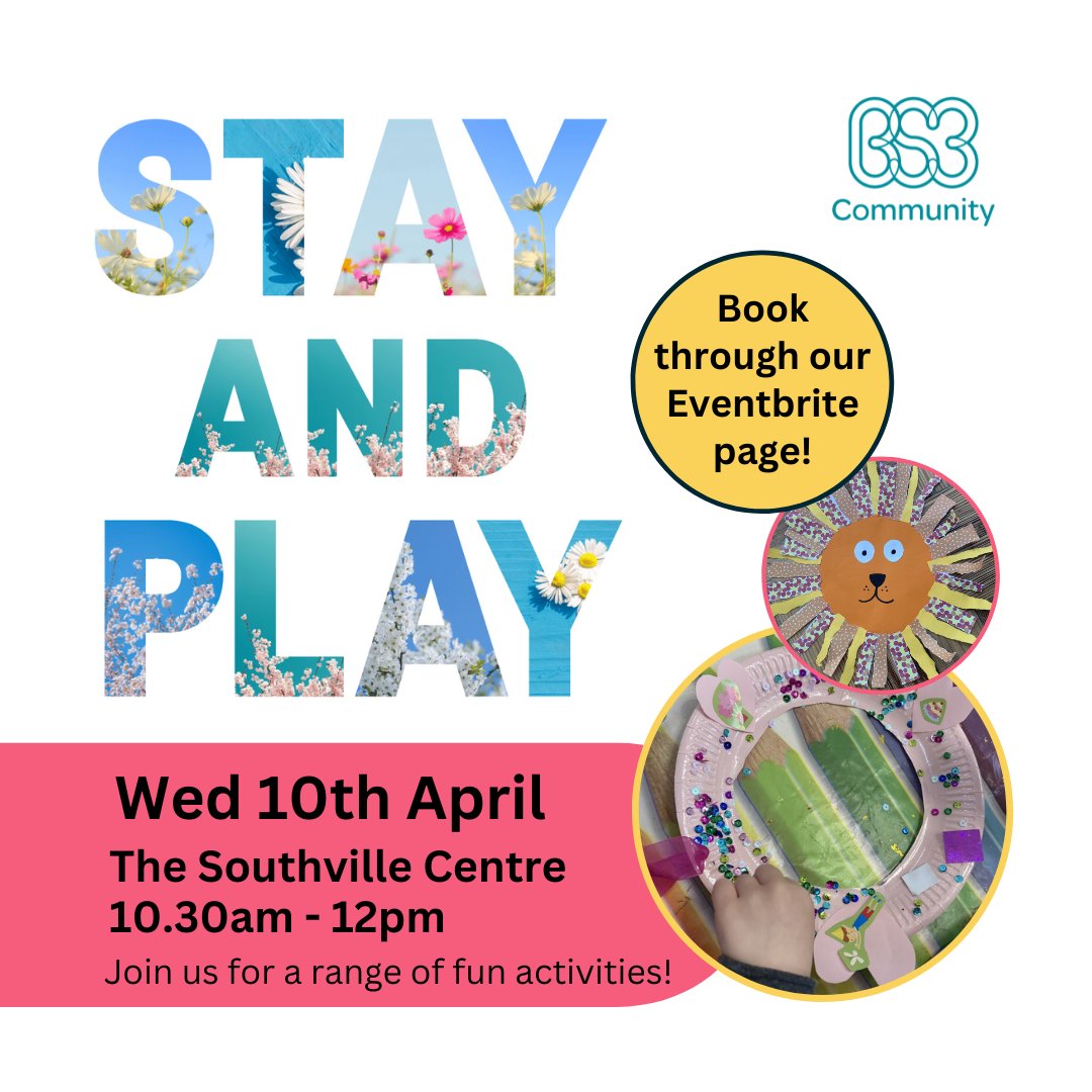 🌼Stay & Play! Join our fun, family-friendly playgroup in the Milford Hall at The Southville Centre for some Spring themed fun! Wed 10 April, 10.30am - 12pm Includes crafts, games and sensory play. Refreshments and snacks for the children are included. eventbrite.co.uk/e/stay-play-ti…