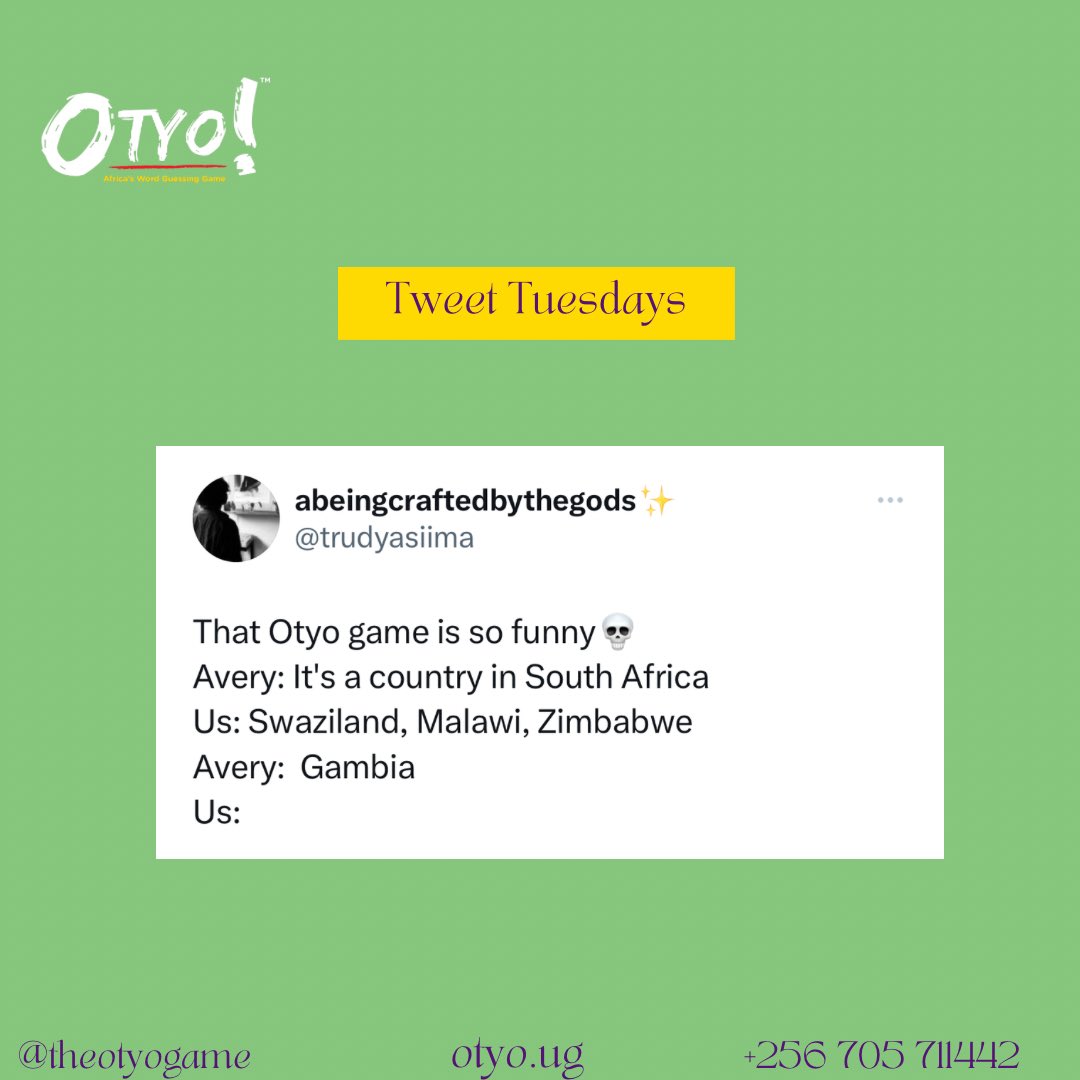 Geography must have been a hard subject!

#theotyogame #theotyoapp #tribeclues #guesstheword #tweettuesdays #wordgame #Africangame