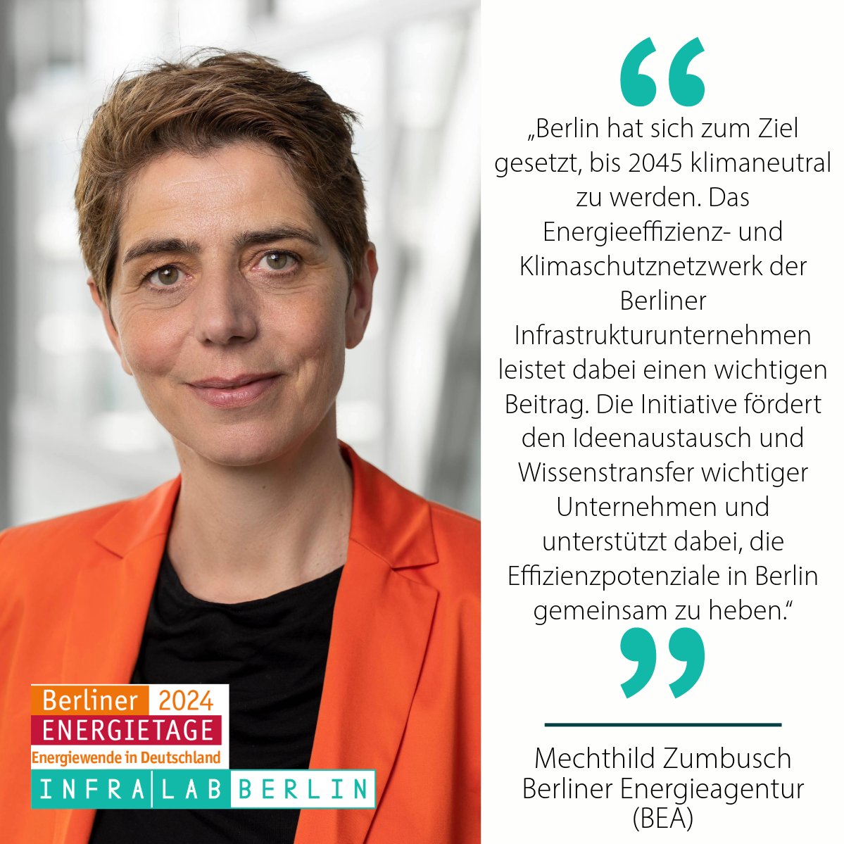 Countdown #Energietage: Wir stellen Euch die Expert*innen unseres Panels vor. Den Auftakt macht Mechthild Zumbusch von <a href="/BEA_Energie/">Berliner-E-Agentur</a>, die das Netzwerk „InfraLab Effizienz“ koordiniert. Meldet euch jetzt an (D.469): energietage.de/kongress/gesam…