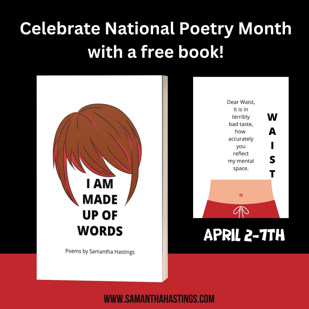 It's National Poetry Month! As a gift to you, my book of poetry is free April 2-7th on Amazon, I AM MADE UP OF WORDS: a.co/d/c4oEFry It's Dr. Seuss for adults! Download it and tell your friends. A great thank you would be to leave a review (#wink). #Poetry