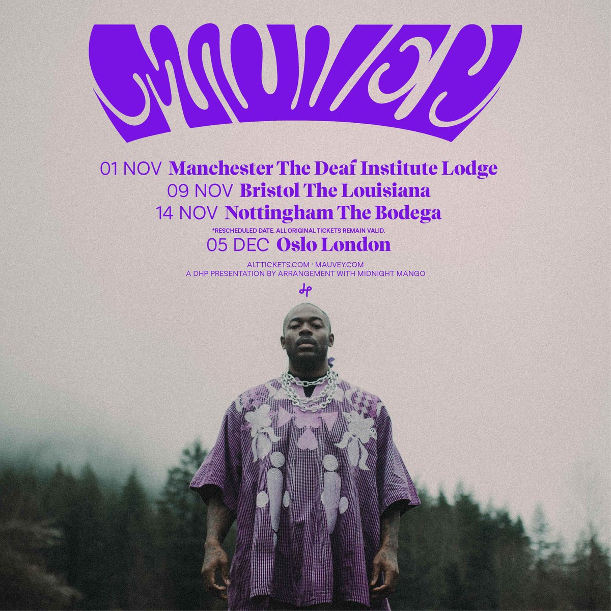 NEW/ Genre-spanning artist @lovemauvey is heading out on tour later this year! See him live at @DeafInstitute, @LouisianaBris, @bodeganotts and @OsloHackney. Tickets go on sale this Friday at 10am, set a reminder: tinyurl.com/4wnyr9n5
