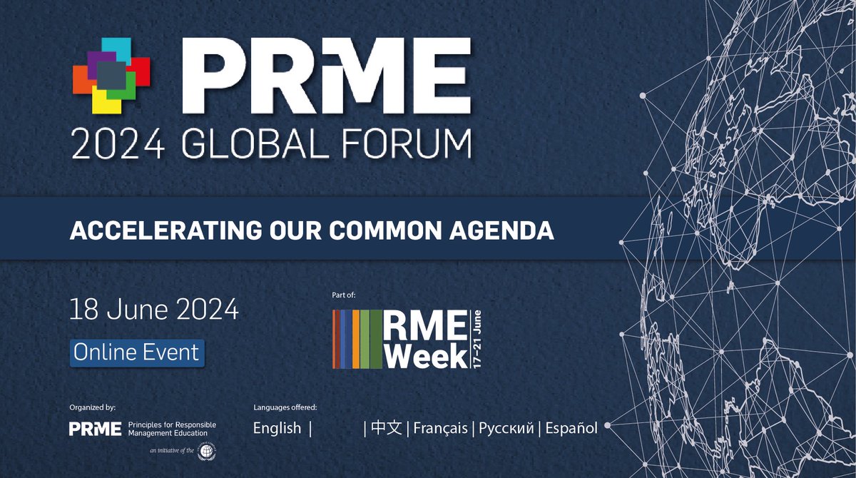 📣Register today for the 2024 PRME Global Forum: Accelerating Our Common Agenda!🌐 🗓️18 June 2024 This year, the event will focus on the latest pedagogical innovations that advance sustainable development and how they apply to core business disciplines! 🔗events.zoom.us/ev/Ao-o51iPpVG…