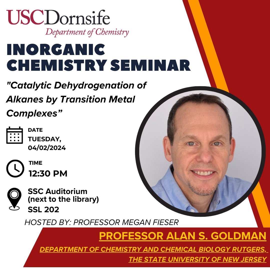 Please join us today for an Inorganic Chemistry Seminar! #dornsife #uscchemistry #seminar