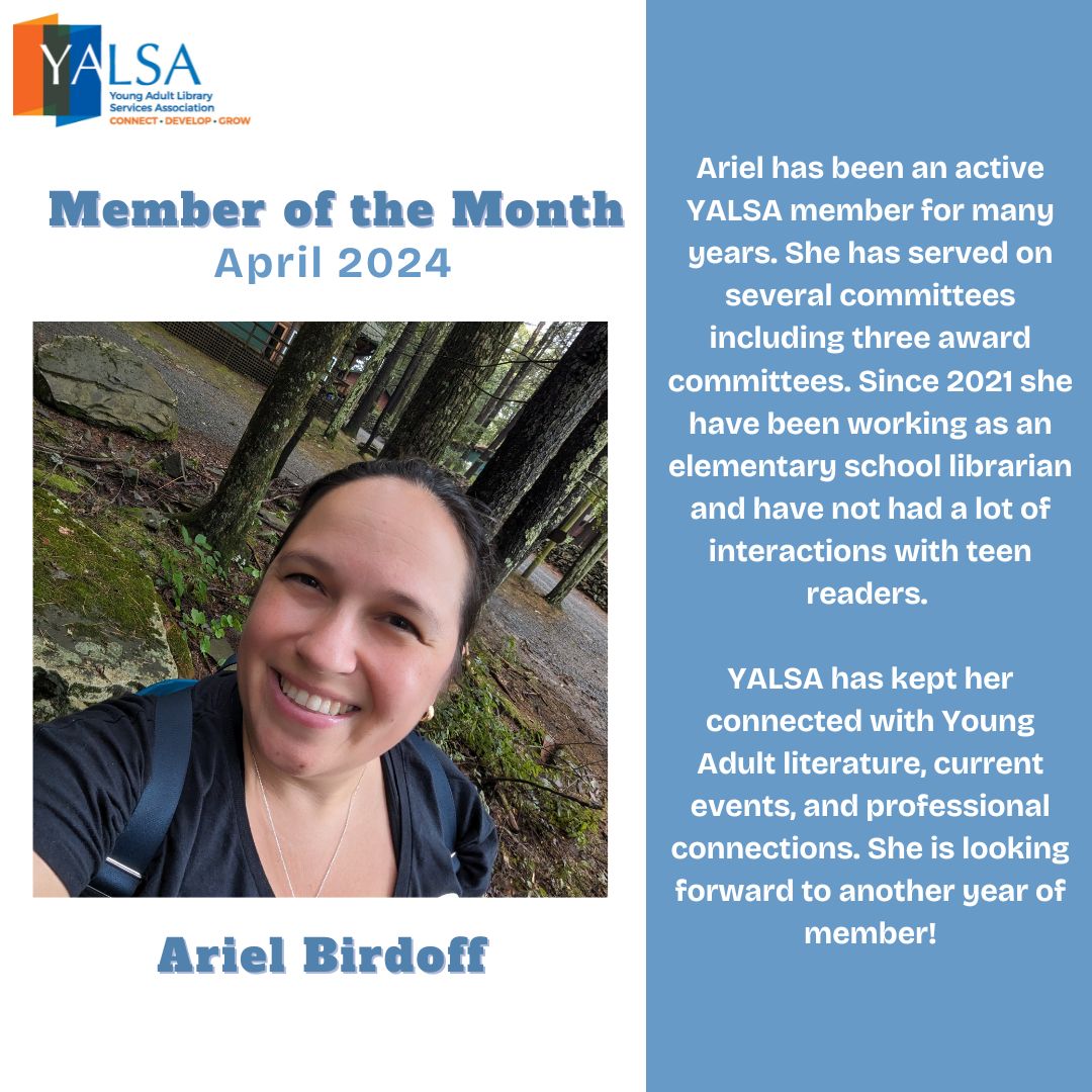 🌟 Meet our April Member of the Month, Ariel! 🌟 We are so excited to recognize Ariel for her dedication, positivity, and all-around awesomeness. Let's show her some love and support for all she does! 🎉 #MemberOfTheMonth #YALSA