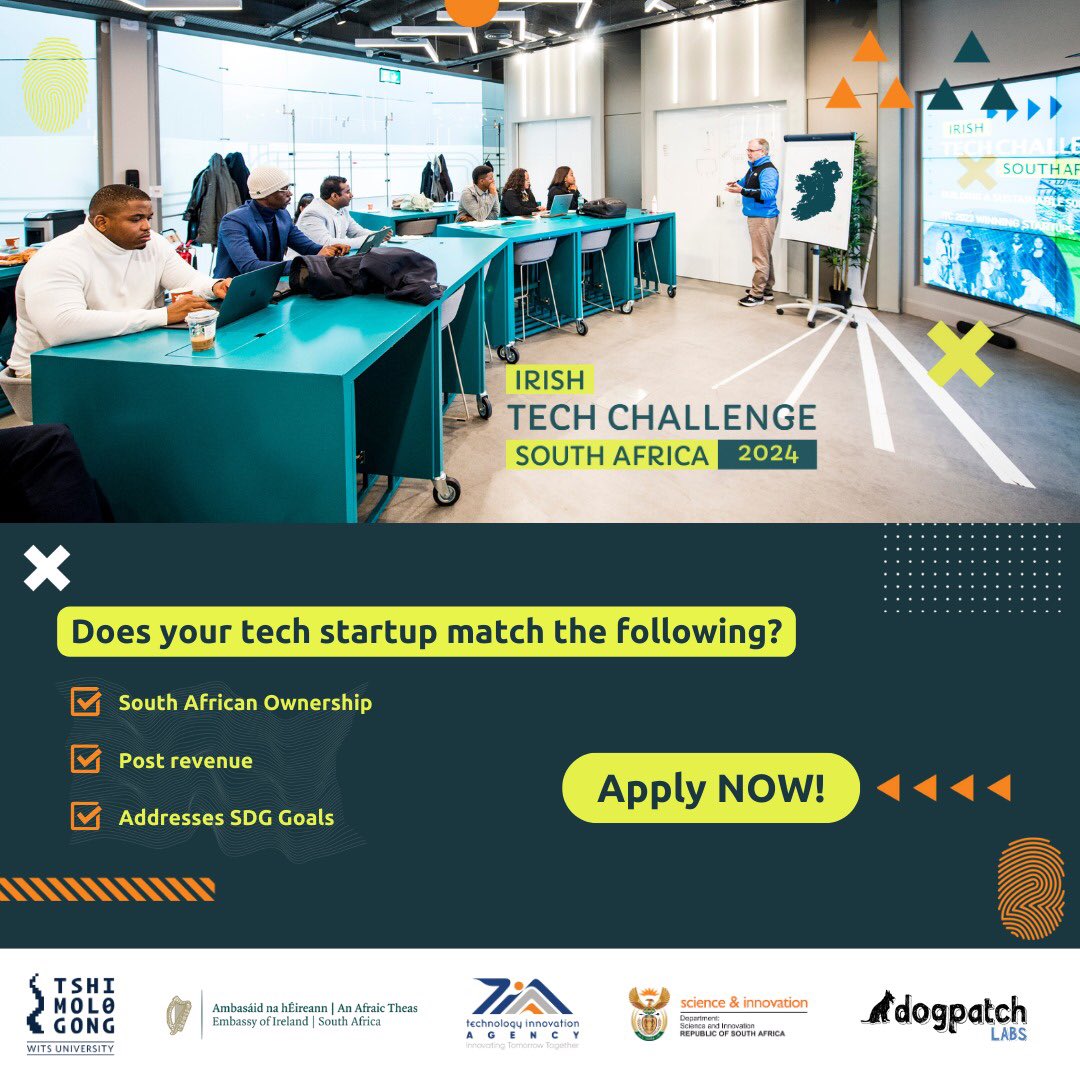 Are you curious about the requirements for your tech startup and yourself to be eligible for the Irish Tech Challenge? Apply here: irishtechchallenge.com Closing date: 26 April 2024 @WitsUniversity @dogpatchlabs @dsigovza @tiaorgza @IrlEmbPretoria @TshimologongIT @FoondaAfrica