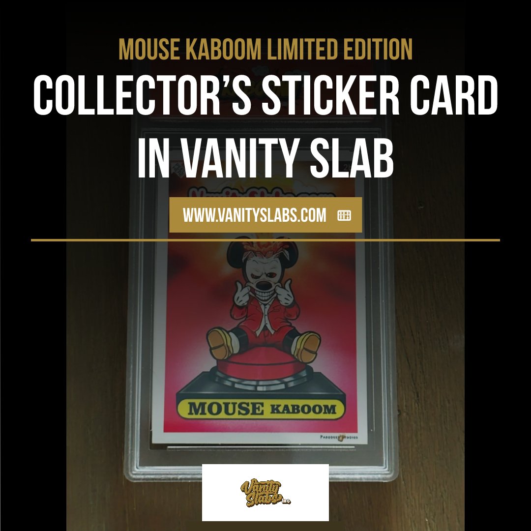 vanity_slabs's tweet image. Get ready to elevate your collection to the next level with our Mouse Kaboom Limited Edition Collector’s Sticker Card in Vanity Slab Holder! Whether you're a die-hard fan or a collector looking for that special piece, this exclusive item is a must-have! #MouseKaboom  #StickerCard