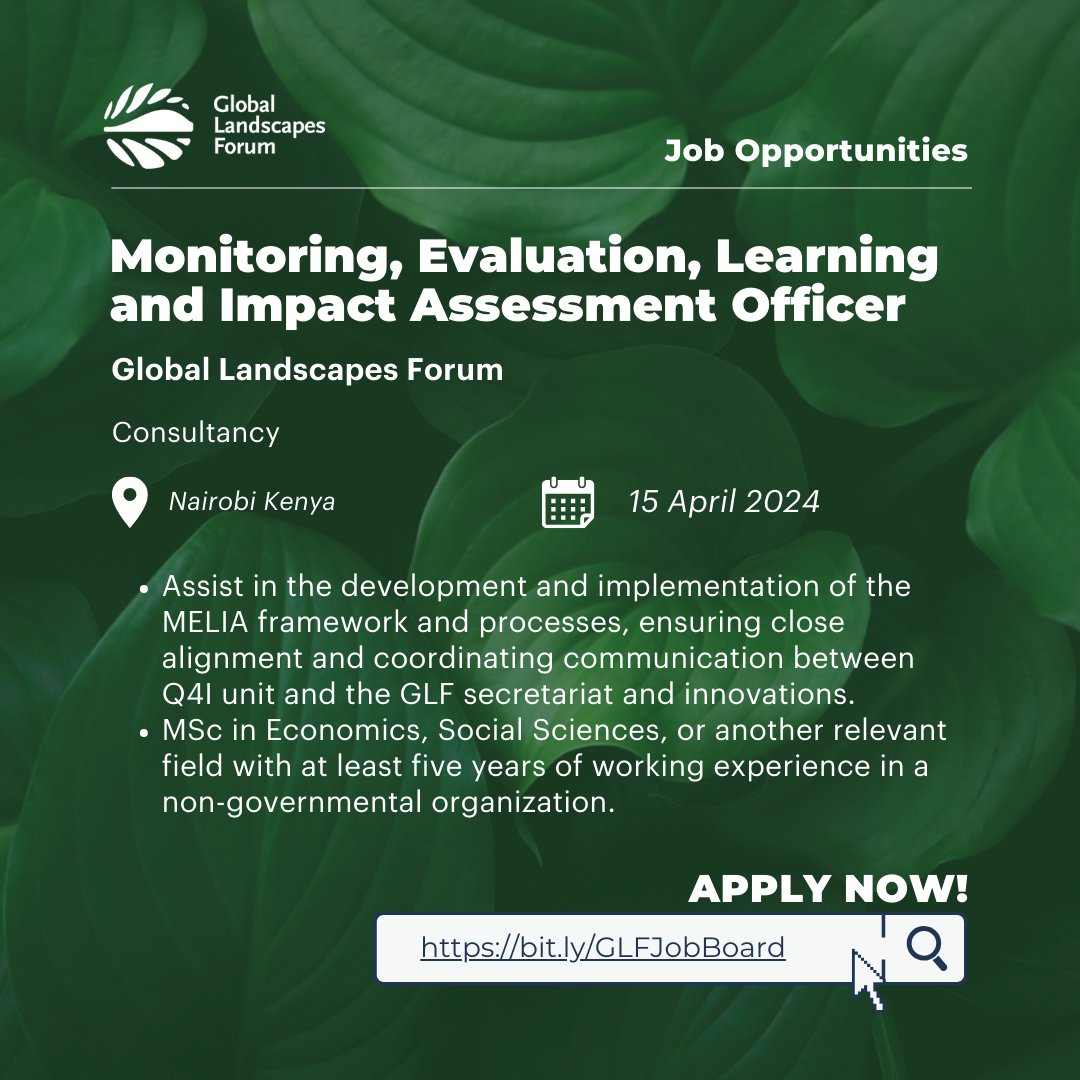 🌱 We're #hiring! Are you keen on using data to drive a positive impact on sustainable landscapes around the world? Join our team as a Monitoring, Evaluation, Learning and Impact Assessment Officer! Apply now: bit.ly/4aDQ0UR 🗓️ Deadline: 15 April 2024 #ThinkLandscape