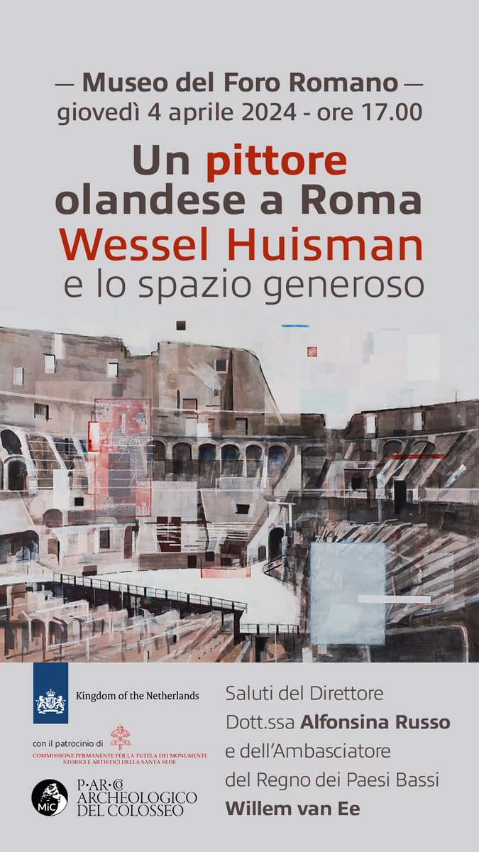 Giovedì #4aprile il Museo del Foro Romano ospita la presentazione della mostra 'Un pittore olandese a Roma. Wessel Huisman e lo spazio generoso' in collaborazione con @NLinItaly ⤵️ colosseo.it/evento/wessel-…