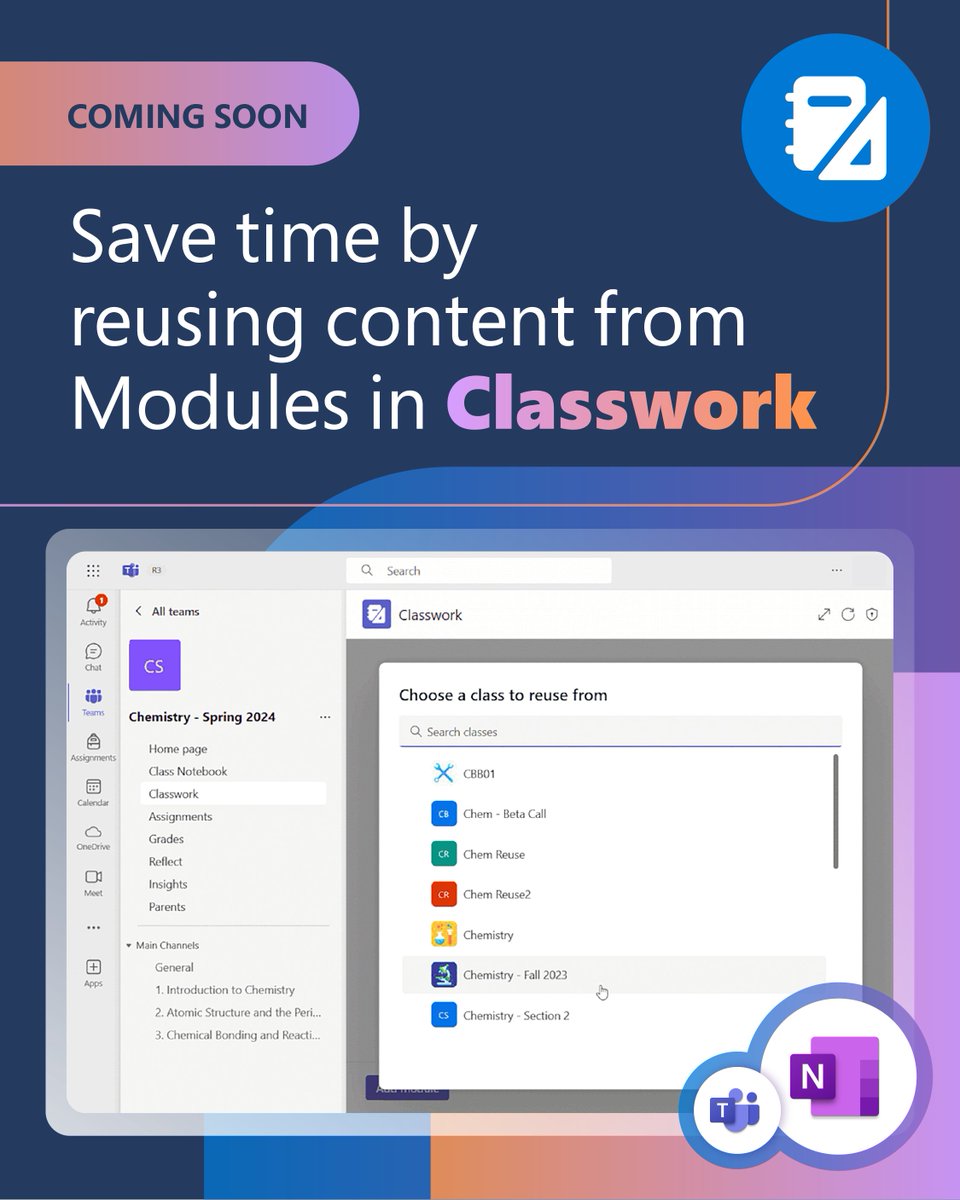 The learning cycle never stops. 🔁 Soon, you'll be able to reuse #OneNote and Channel resources from your Modules in Classwork: msft.it/6019ctxaW #MIEExpert