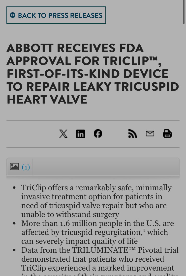 La FDA aprueba el dispositivo TriClip para el tratamiento percutáneo de la IT grave abbott.mediaroom.com/2024-04-02-Abb…