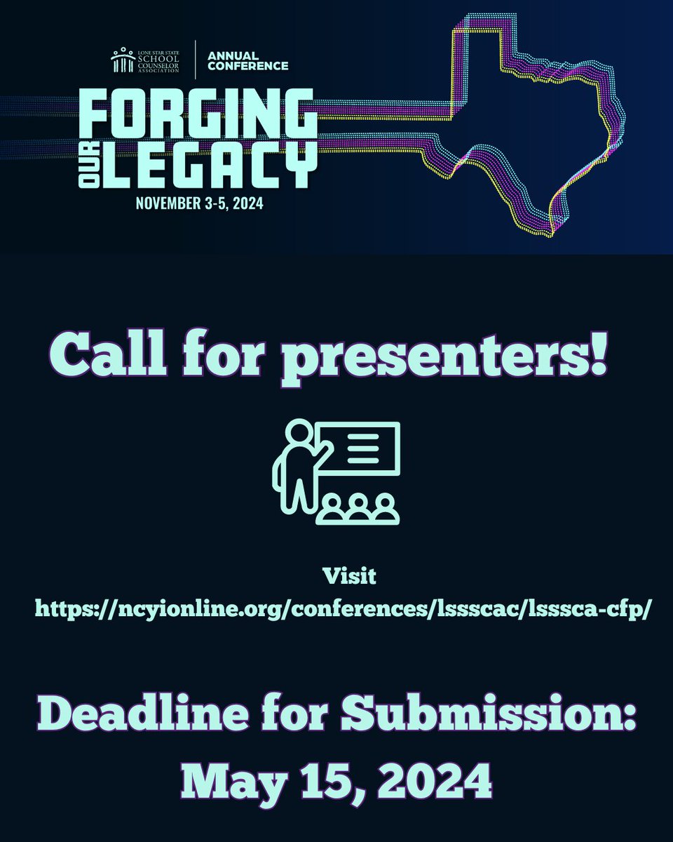 Texas School Counselors! Are you ready to lead, inspire, and present to hundreds of school counselors across our great State of Texas? We want you! Apply to become a presenter at our annual conference! Deadline: 5/15 ncyionline.org/conferences/ls… ❤️🎉