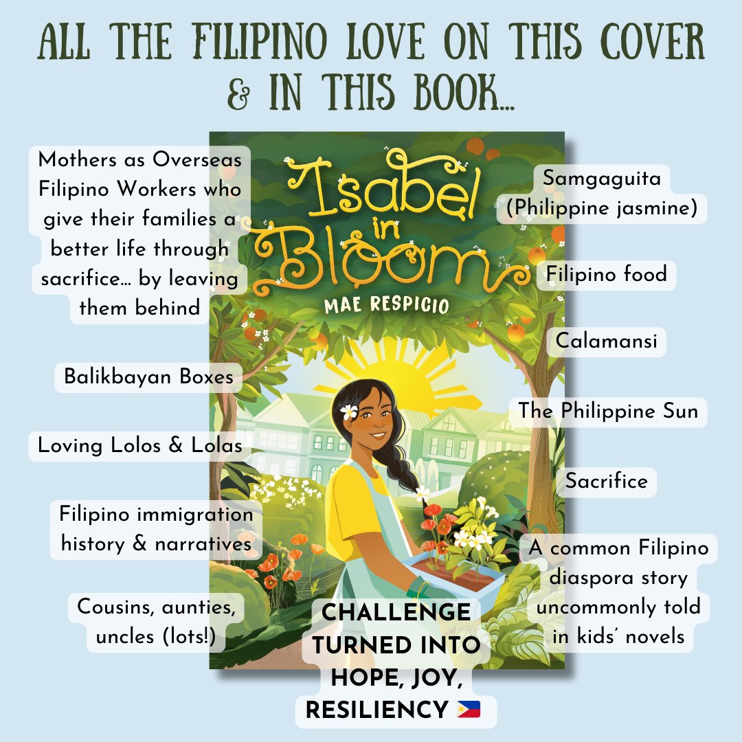 ONE MORE WEEK until ISABEL IN BLOOM blooms on April 9th! I'll be sharing much more about this tender, joyful #MG novel in verse... starting w all the Filipino love! ❤️🇵🇭🌸
