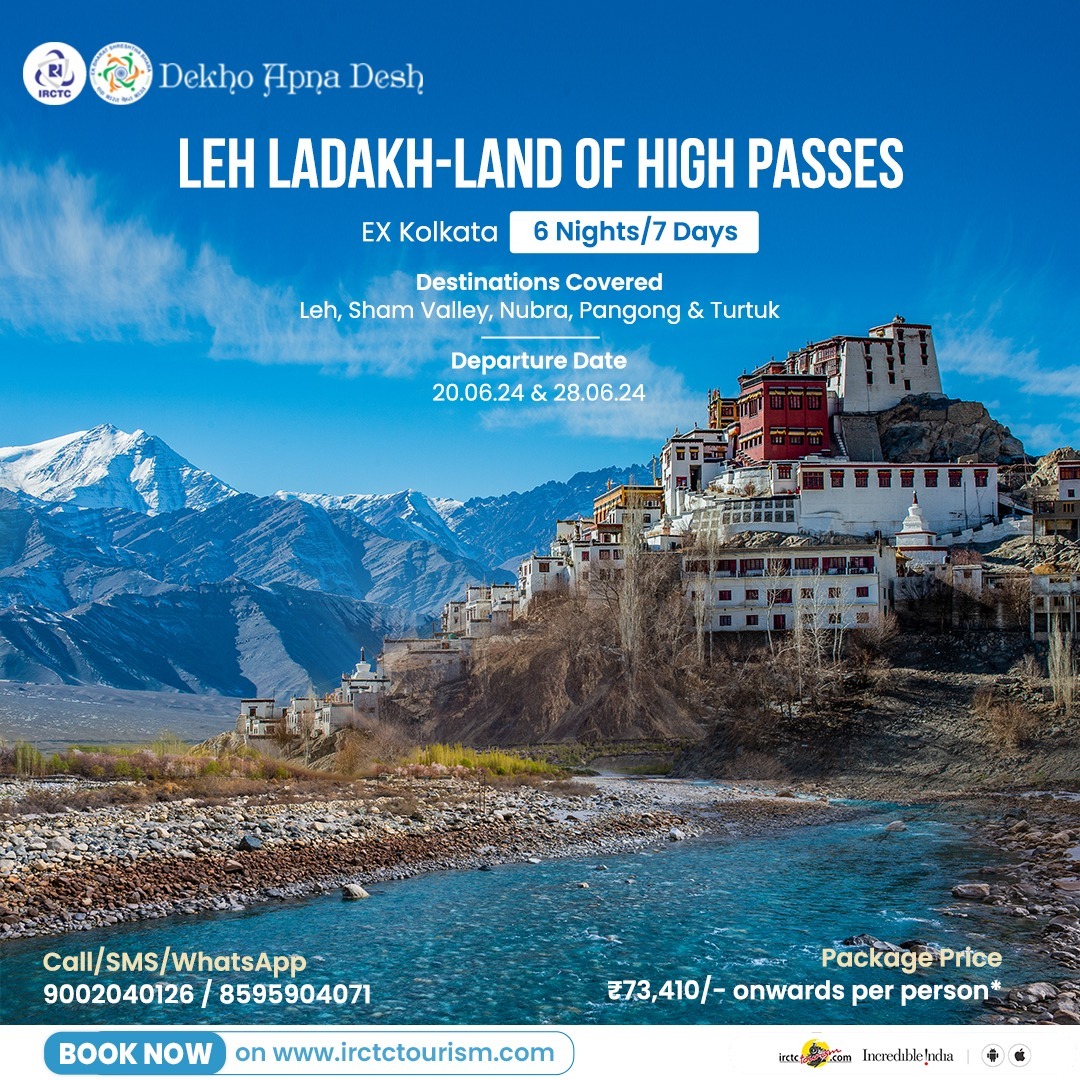 Experience the beauty of Leh Ladakh-Land of High Passes (EHA042D) with tours starting from #Kolkata on 20.06.24 & 28.06.24. Book now on tinyurl.com/EHA042D #dekhoapnadesh #Travel #explore #ladakh #Tours #exploreindia #holiday #vacation