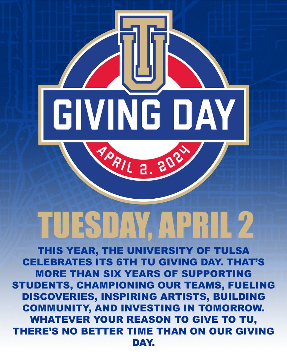 Happy TU Giving Day, Golden Hurricane Fans!🌀 Stay tuned all day for Coaches & Coffee, Power Hours, Challenge Gifts, and more! Use the link below to make a donation to your Tulsa Golden Hurricane Athletic programs! 🔗: givingday.utulsa.edu/pages/find-you… #ReignCane
