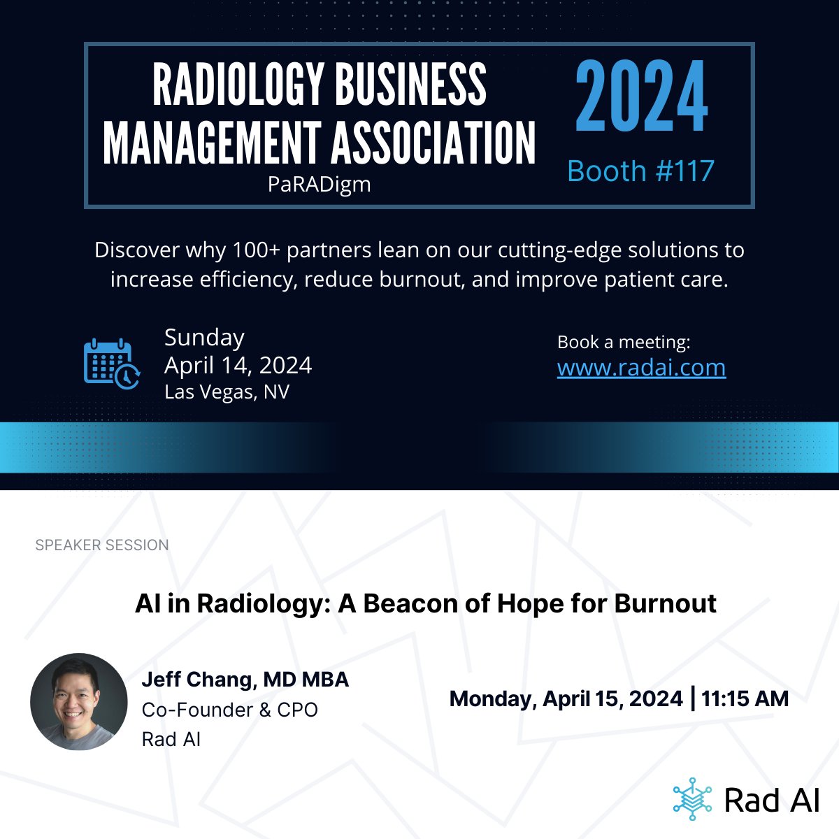 We're proud to support another annual RBMA #PaRADigm meeting! Our team is excited to chat with radiology business leaders looking to move their practice forward, Schedule a dedicated time to demo our solutions at RBMA on our website by clicking 'Request Demo' from any page.