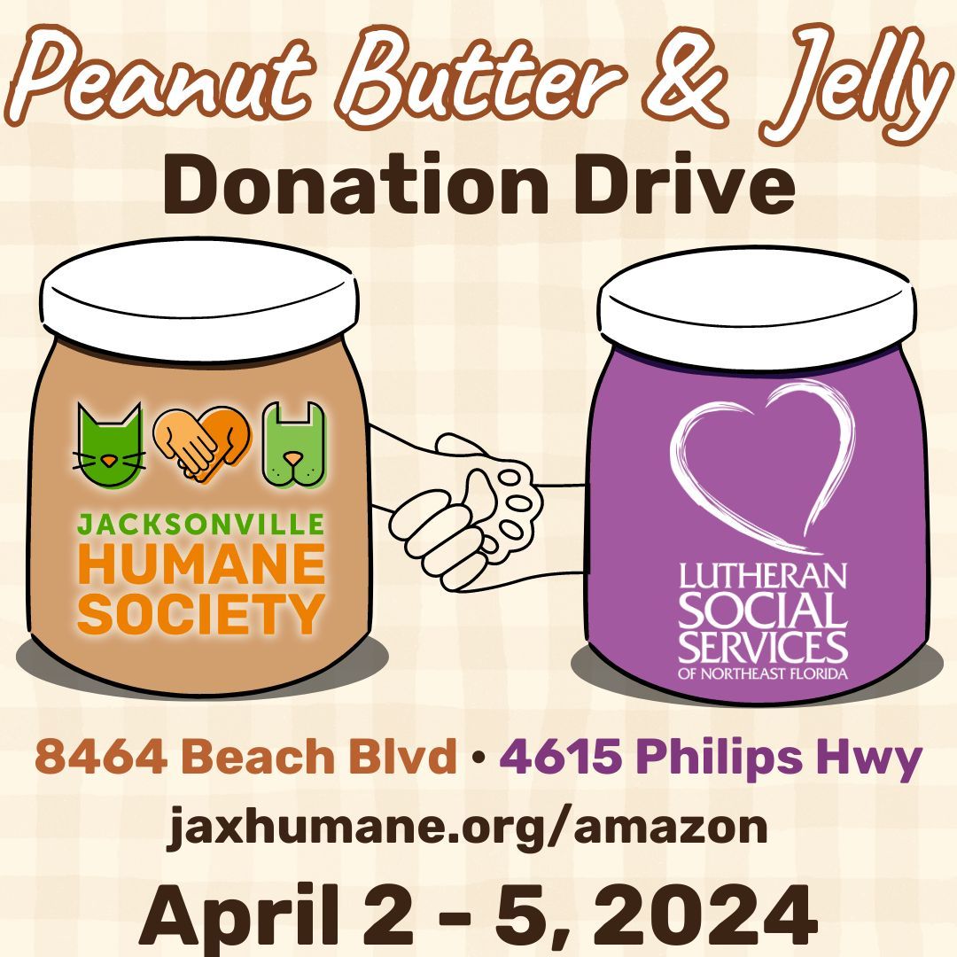 🥪🐾 Help us #EndHunger! Join our Peanut Butter & Jelly Food Drive with LSS & JHS from April 2-5. Let's collect 500 jars to support families in need & furry friends. Drop off donations in person via Amazon Wishlists. Together, we make a difference! buff.ly/3vGFIEw