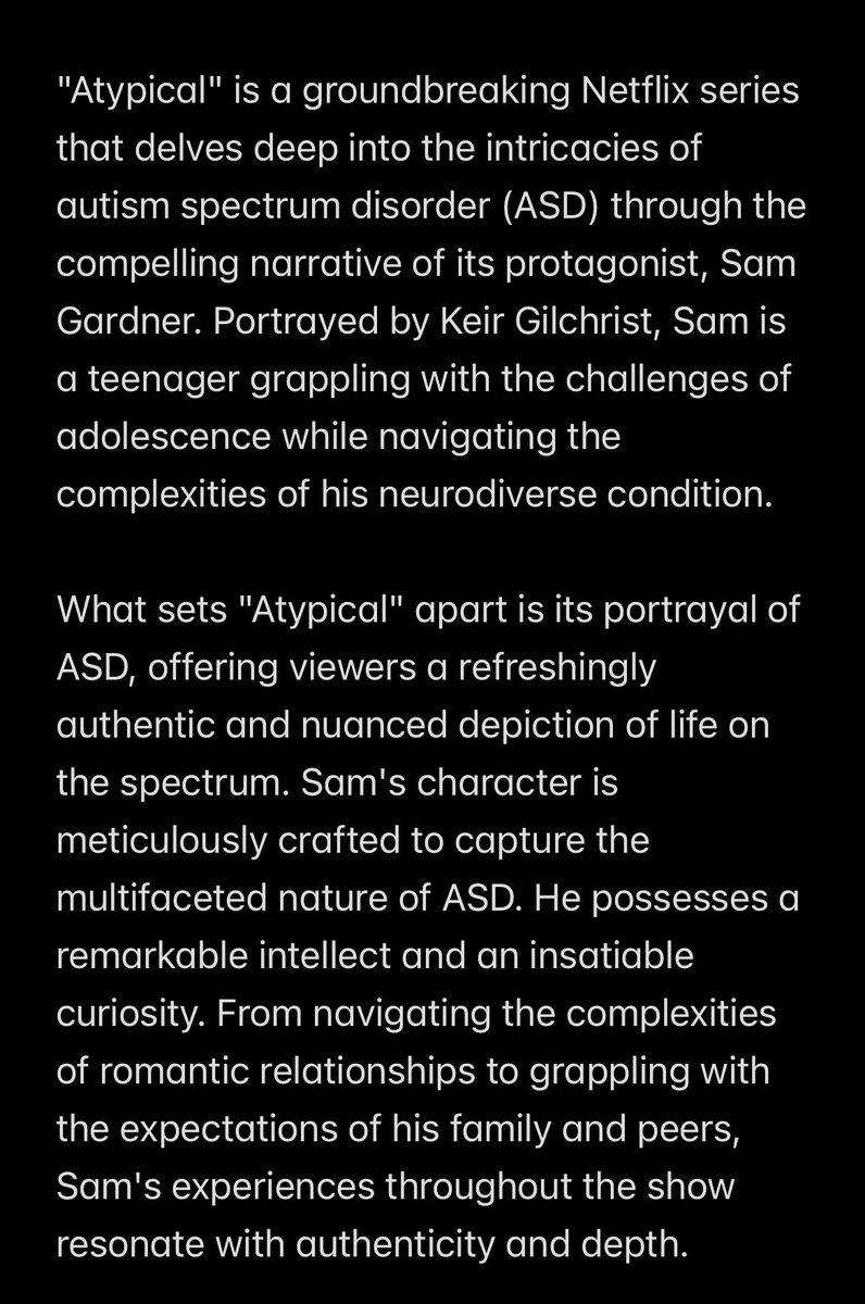On #WorldAutismAwarenessDay, let's celebrate the authentic portrayal of autism spectrum disorder in the Netflix series 'Atypical.' Through protagonist Sam Gardner, it offers insight, understanding, and acceptance. #Atypical #AutismAwareness