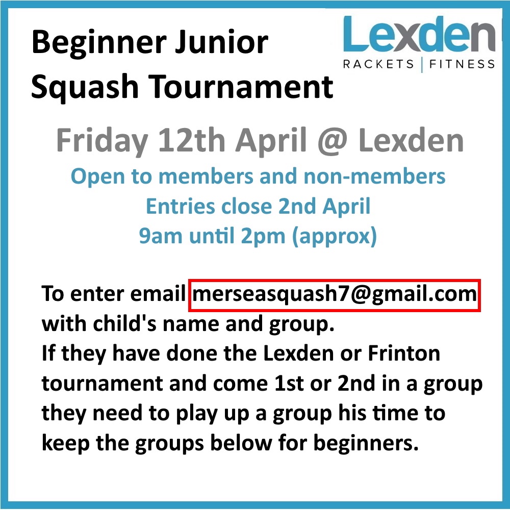 Reminder - entries close tonight for the beginner Junior Squash Tournament on Friday 12th April! Please email Sally Meanley with all entries and questions today 👏👏