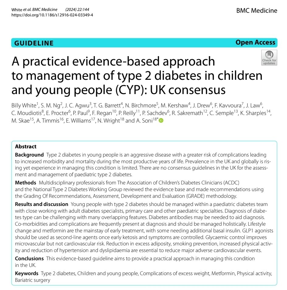 The joint collaboration of @ACDC_UK and the National CYP #Type2 Working Group have now published the UK consensus on #TYPE2diabetes management in children. OPEN ACCESS HERE: link.springer.com/article/10.118…