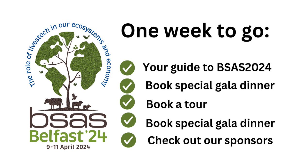 Your checklist for #BSAS2024 which starts in one week! We cannot wait to welcome you to Belfast. Check out bsas.org.uk/conference for details of special packages, book the gala dinner/quiz/pool or special president's session for people who can only spare half a day to join us.