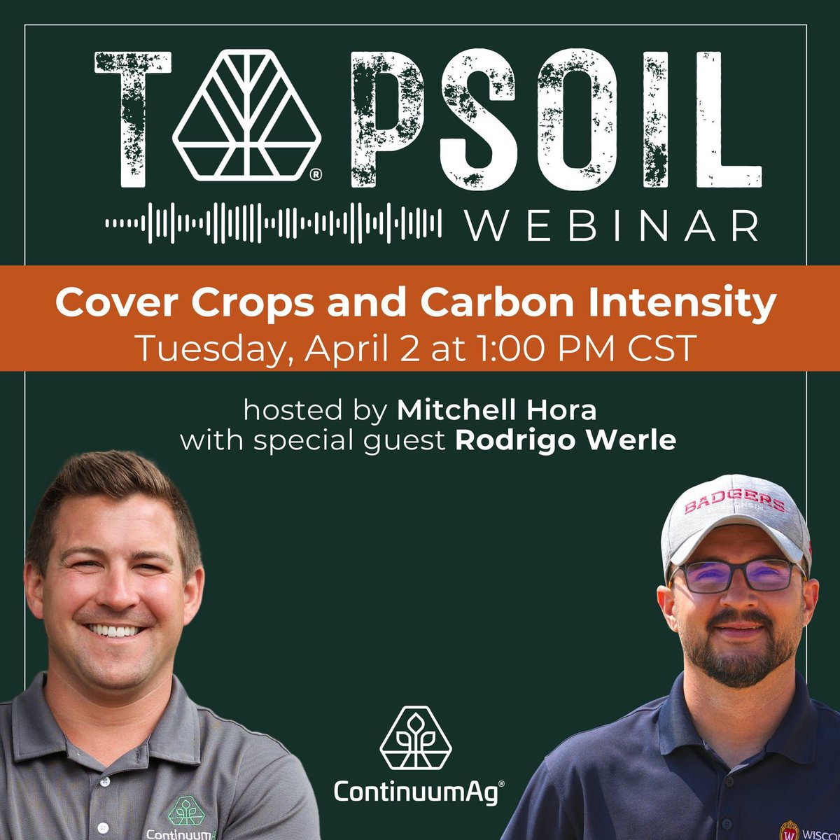 Webinar today! 1:00 central. Join me and my guest Dr Rodrigo Werle of the University of Wisconsin as we discuss his #CoverCrop research. Covers are a critical tool utilized to build #SoilHealth and lower #CarbonIntensity. Register: hubs.la/Q02r6nQX0