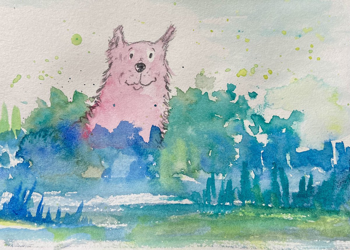 ...und dann ging der große rosa Hund über dem Wald auf. Äh, der Mond, der Mond natürlich. 
#kleineKunstklasse