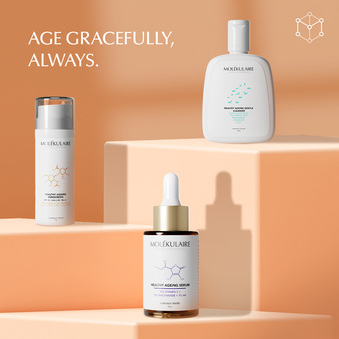 molekulaire's tweet photo. As winter bows out, the Healthy Ageing Range bids adieu because it's time to renew your Skincare Routine. 🤌

#Healthyageing #molekulaire #healthyskin #Livethehealthylook #UnveilConfidence #cleanser #serum #sunscreen https://t.co/xBnIiz0hmK