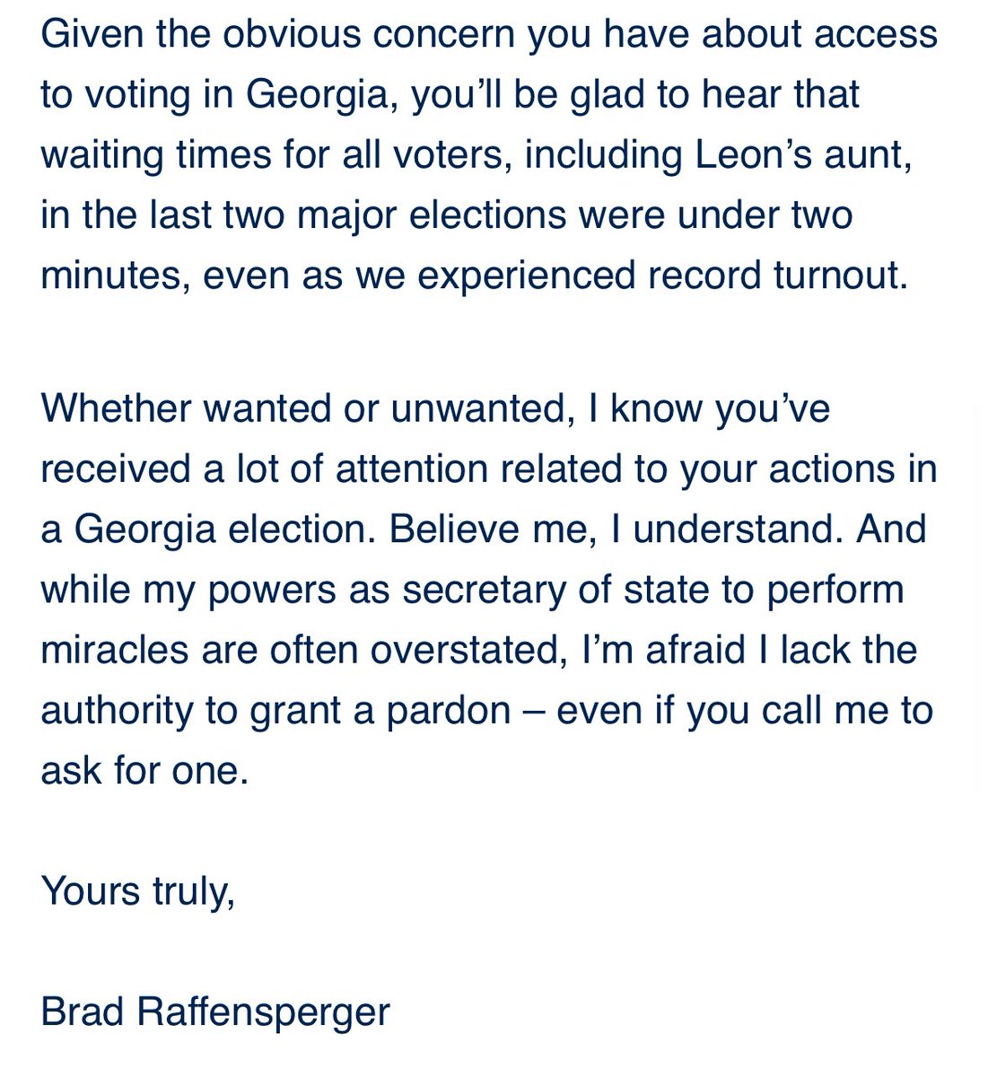 Here’s the full text of the letter Brad Raffensperger wrote Larry David, obtained by the @ajc in a public records request: