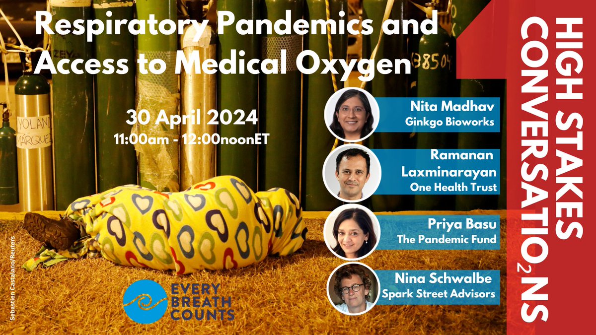 It's not if, but when. Will we be ready?

Join us for a High Stakes Conversation on #pandemic preparedness &amp; #OxygenAccess

30 April - register 👉shorturl.at/pEFI7

With <a href="/nita_madhav/">Nita Madhav</a> #RamananLaxminarayan <a href="/PriyaBasu2017/">Priya Basu</a> <a href="/nschwalbe/">Nina Schwalbe</a> <a href="/Pandemic_Fund/">The Pandemic Fund</a> <a href="/OneHealthTrust/">One Health Trust</a> <a href="/Ginkgo/">Ginkgo Bioworks</a>