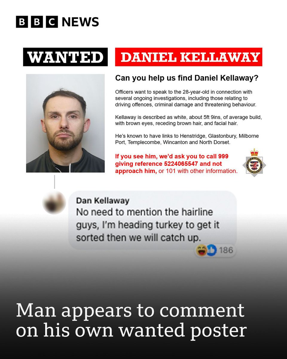 'No need to mention the hairline' A man wanted in connection with serious offences appears to have been leaving comments on a post appealing for his whereabouts. More information here ➡️ bbc.in/3PKV6qd