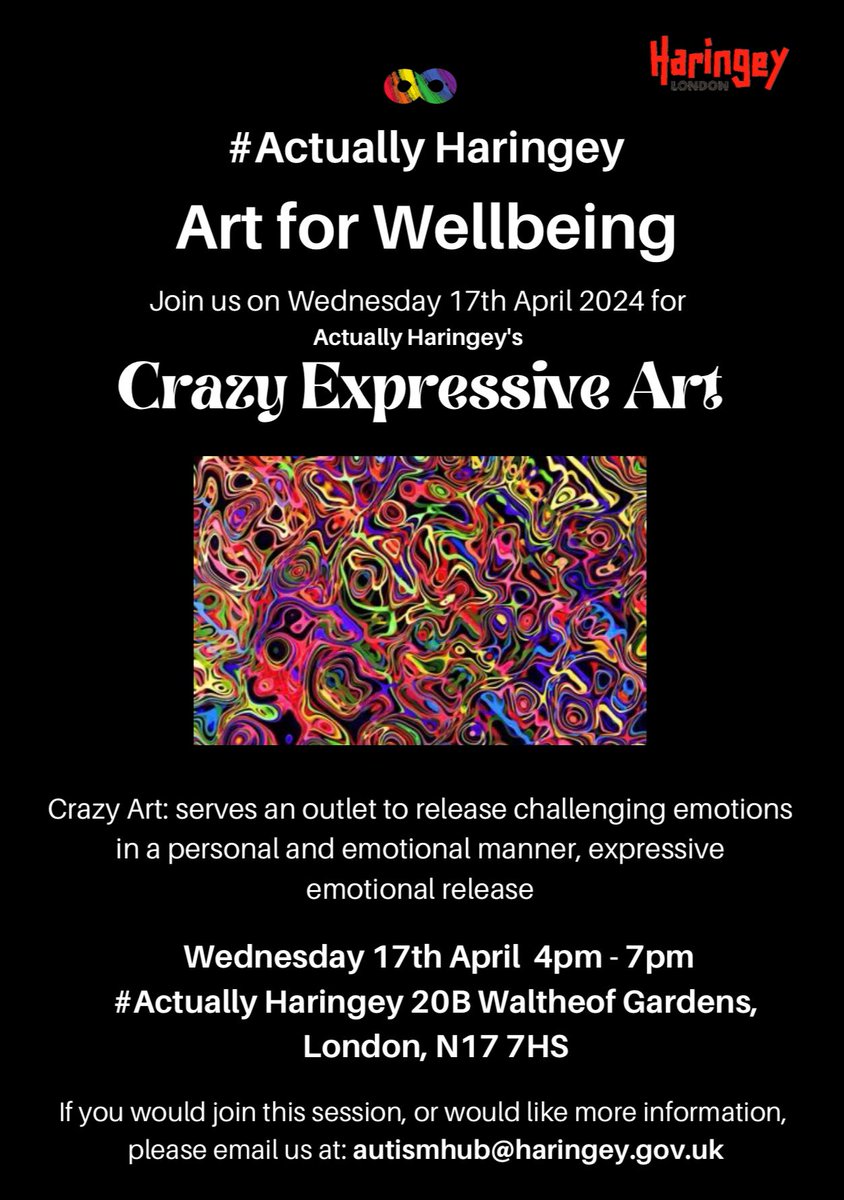 Autistic or Neurodivergent?
Live in Haringey and would like to attend Art for Wellbeing?
Please email: autismhub@haringey.gov.uk 
#Haringey #loveart #artexpession 
#artforwellbeing #Art #Autism #lovebeingme