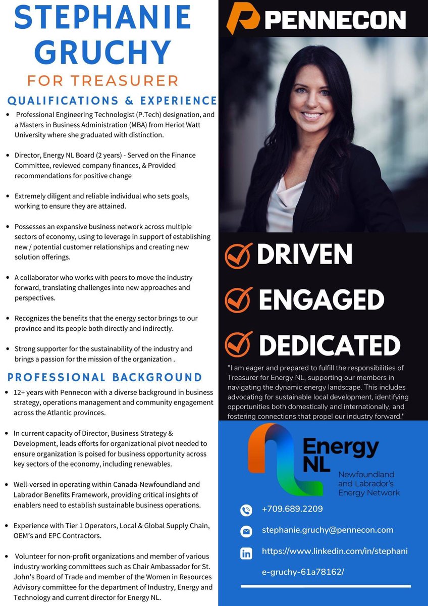 Excited to announce that I am seeking re-election as Treasurer on the <a href="/WeAreEnergyNL/">Energy NL</a> Board of Director’s. 

I kindly ask for your support in my re-election.