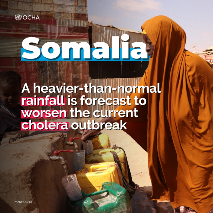 Cholera is spreading in #Somalia with over 4,380 cases in 3 months. The outbreak is driven by malnutrition among children and lack of access to clean water & sanitation. Humanitarians are scaling up the response but inadequate funding is a challenge. ➡️bit.ly/Cholera24