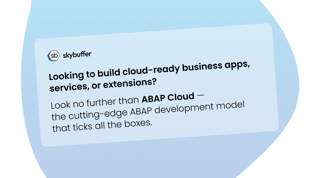 skybuffer's tweet image. Why #ABAPCloud?
✅ Compliant with clean core principles for #SeamlessIntegration.
✅ Available with #SAPBTP and #SAPS4HANA for unparalleled accessibility.
✅ Compatible with public or private #Cloud, as well as #onpremise installations.
Experience the ABAP future with Skybuffer!