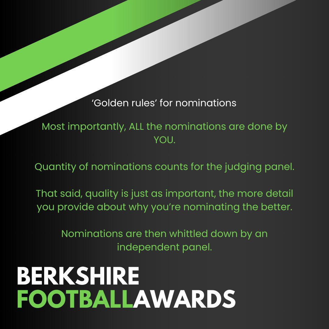 We’ve introduced our ‘golden rules’ this year so that it’s crystal clear how nominations work. footballinberkshire.co.uk/berkshire-foot… #FIBAWARDS24
