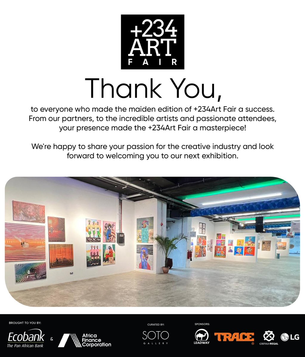 A heartfelt thank you to everyone who joined us for the inaugural +234Art Fair! 🎉 Your presence made each day shine brighter with creativity and connection. Together, we ignited a new chapter in the Nigerian art scene. Cheers to the beginning of a remarkable artistic journey…