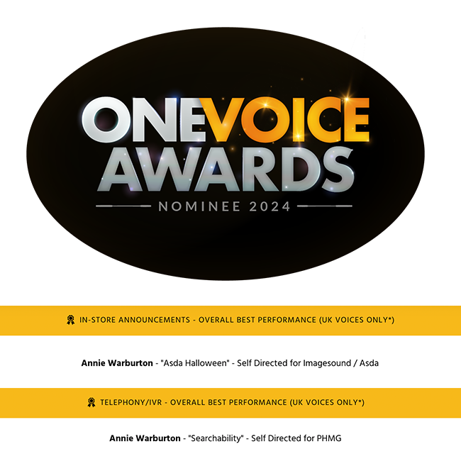annie_warburton's tweet photo. Excited to be nominated for 2 @OneVoiceConf Awards! 🥳 And YES I'll be going this year. Very much looking forward to celebrating with the awesome and ever supportive VO community #mumoutonthelash #onlyhalfjoking #OneVoiceAwards https://t.co/0o8DrfVSiP