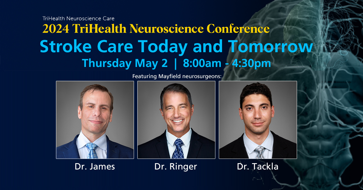 Nurses, emergency providers &amp; other health care workers can benefit from “#strokecare Today and Tomorrow,” featuring Mayfield #neurosurgeons &amp; collaborators on the neuroscience team <a href="/TriHealth/">TriHealth</a>. Health care personnel register at bit.ly/TH_Neuroscience <a href="/cincymedsociety/">Academy of Medicine</a>  <a href="/aacngcc/">AACN Greater Cincinnati</a>