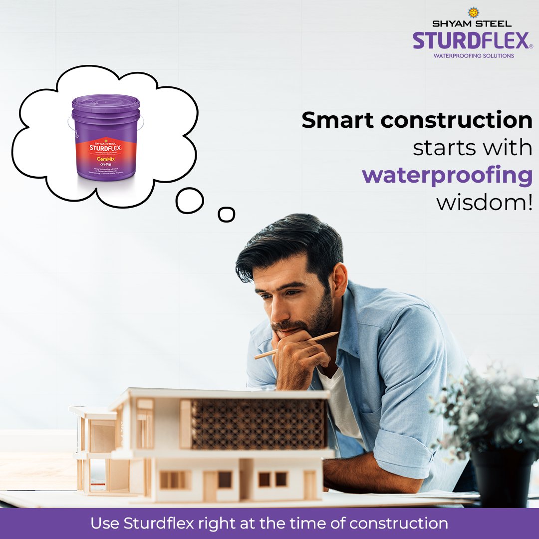 Sturdflex's innovative solutions ensure your #home is fortified against water damage right from the start.
So, use #Sturdflex #WaterproofingSolutions right at the time of #construction to protect your home from damp and seepage!

#ShyamSteel #NoDampwithSturdflex