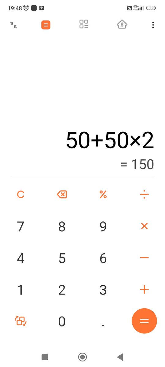 Alenkk5's tweet photo. @gunsnrosesgirl3 The explanation is (phone calculator) using math formulas &amp; Casio calculator is straight fwrd (50+50=100X2=200) https://t.co/XDfmwT8xlM